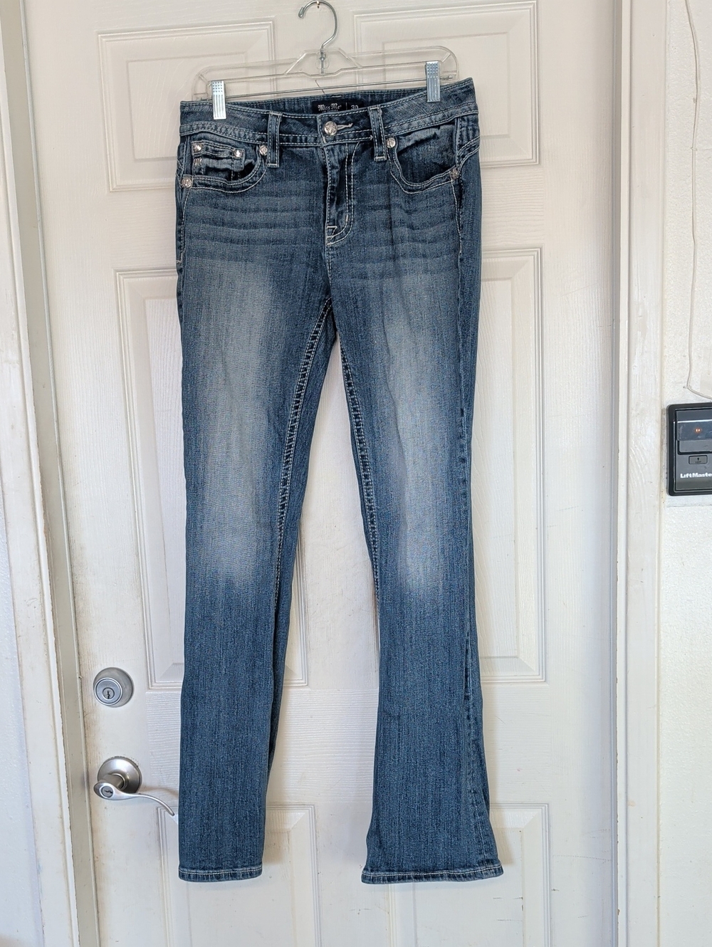 Miss Me Mid Rise Slim Boot Jeans winged cross embellished Women Size 30